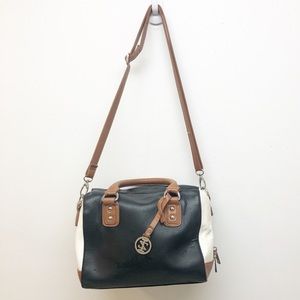 Black, Brown, and Cream Izod Satchel Bag